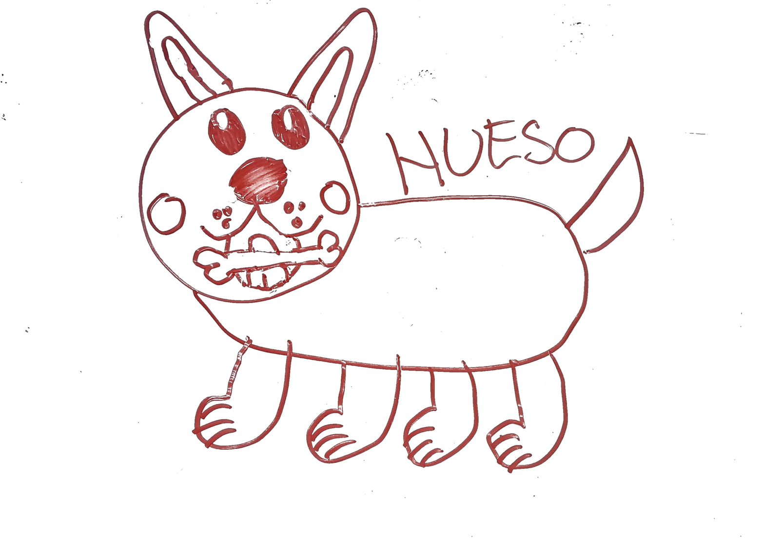dibujo de perro alargado con un hueso en la boca para colorear, perrito gracioso para ninos