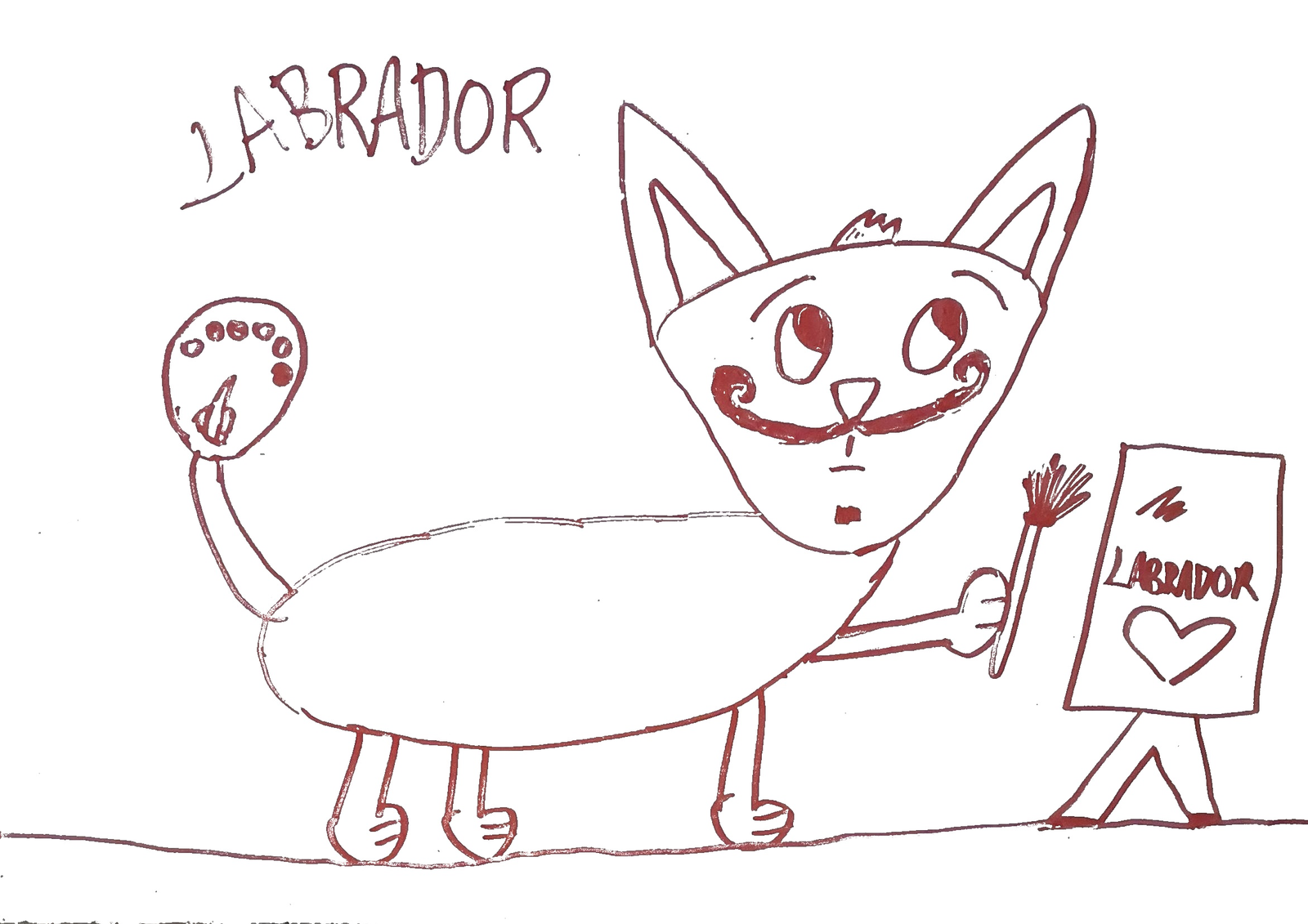 dibujo de labrador saludando junto a un cartel para colorear, perrito simpatico para ninos